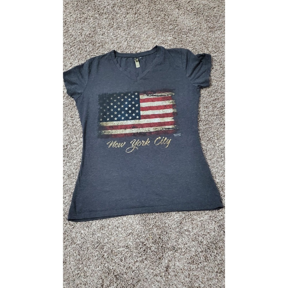 Womens T Shirt Size 2XL Gray Blue Red American Flag New York City Patriotic